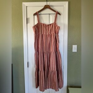 Madewell Terracotta and Cream Striped Maxi Dress - Linen Cotton Blend w/ Buttons